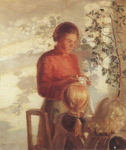 Anna Ancher Two Girls have Sewing Lesson oil painting image